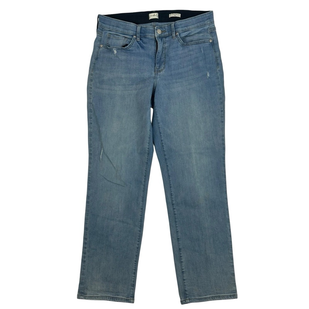Wonderly Mid Rise Straight Denim Blue Jeans Elastic Waistband Sz 10 S (SHORT)